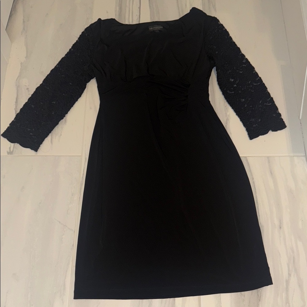 connected apparel Black Lace Sleeve Empire-Waist Dress